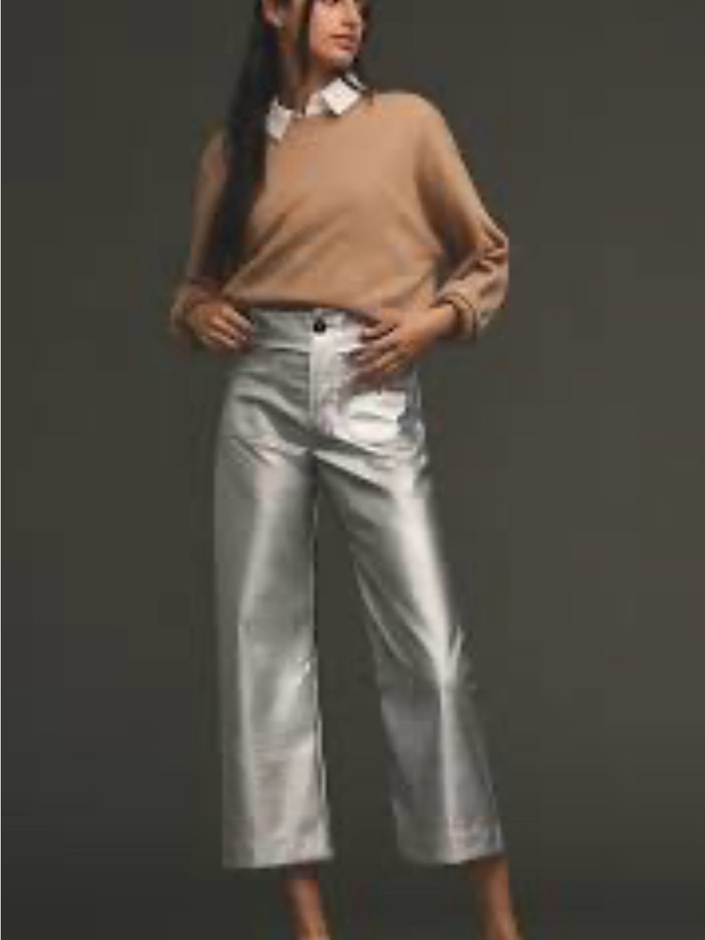 Anthropologie Maeve silver wide legged cropped Colette pants size 32